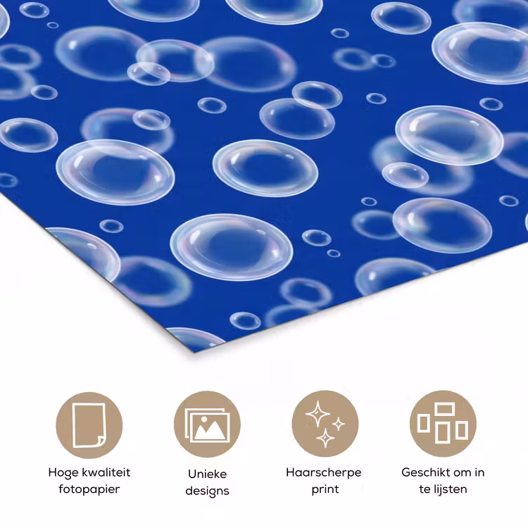 Bubbels - Patroon - Blauw poster papier klein -closeup_NL