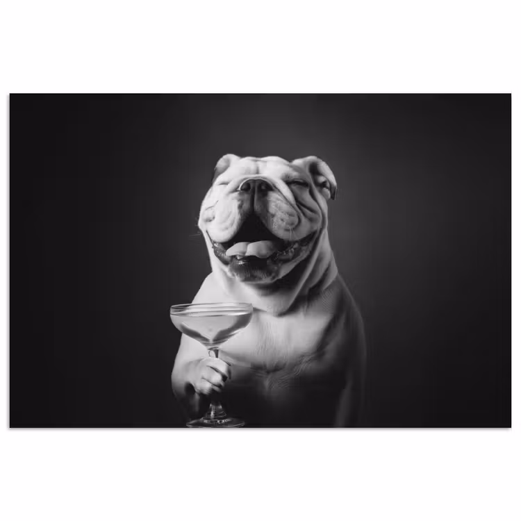 Buldog - Hond - Glas poster papier klein -3d