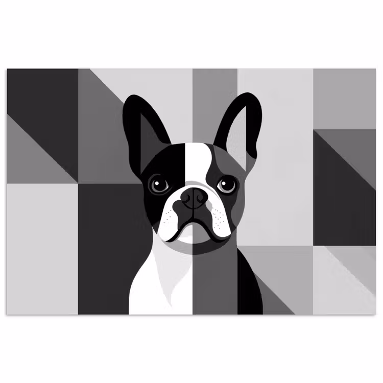 Buldog - Zwart - Abstract - Vlakken poster papier klein -3d