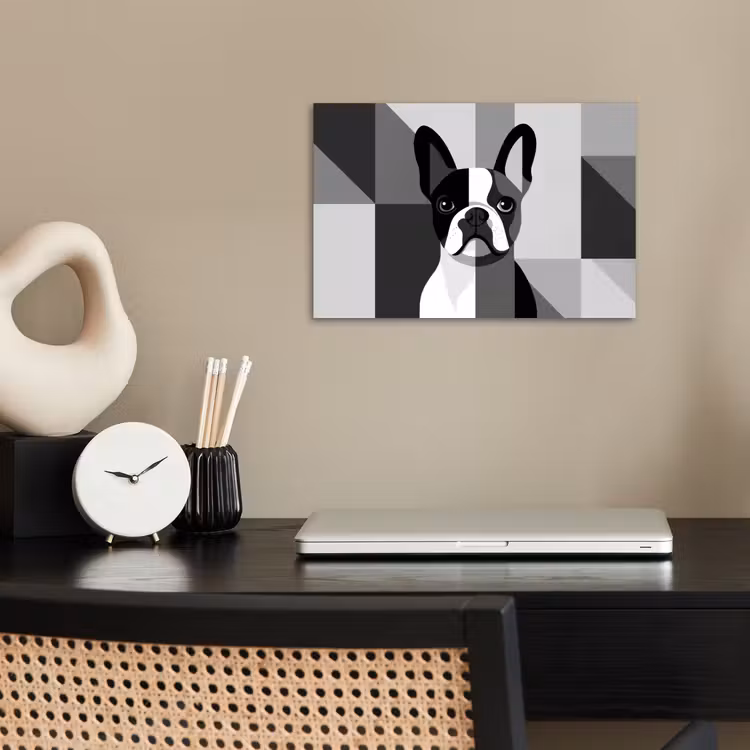 Buldog - Zwart - Abstract - Vlakken poster papier klein -sfeer1