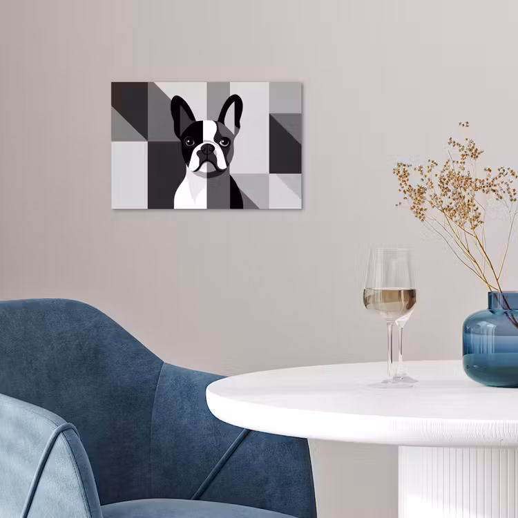 Buldog - Zwart - Abstract - Vlakken poster papier klein -sfeer3