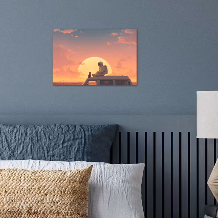 Busje - Kat - Zonsondergang - Oranje poster papier klein -sfeer2