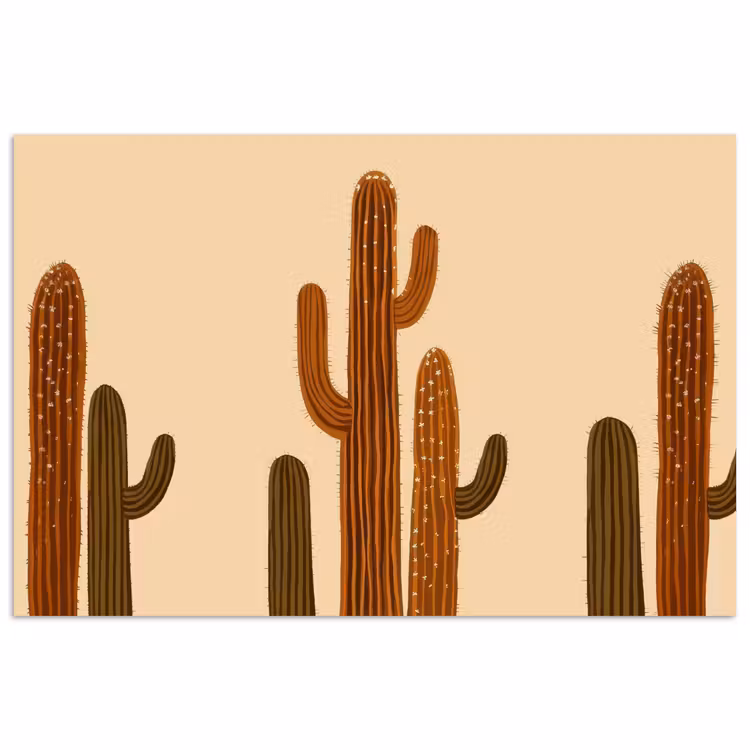 Cactus - Woestijn - Zand - Bruin poster papier klein -3d