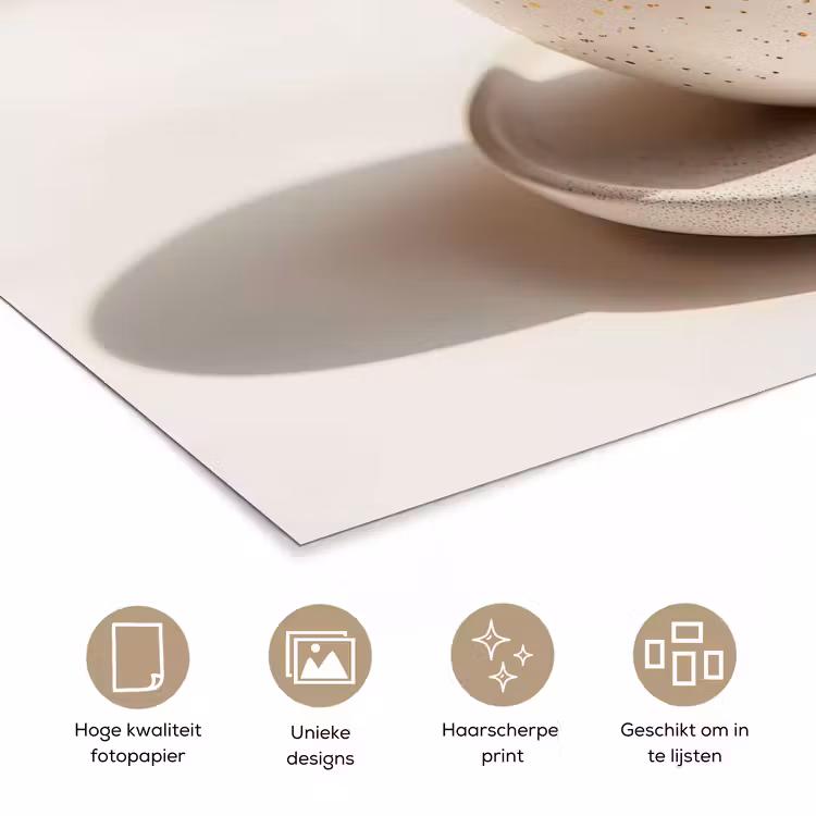 Cappuccino - Schuim - Schotel - Beige poster papier klein -closeup_NL
