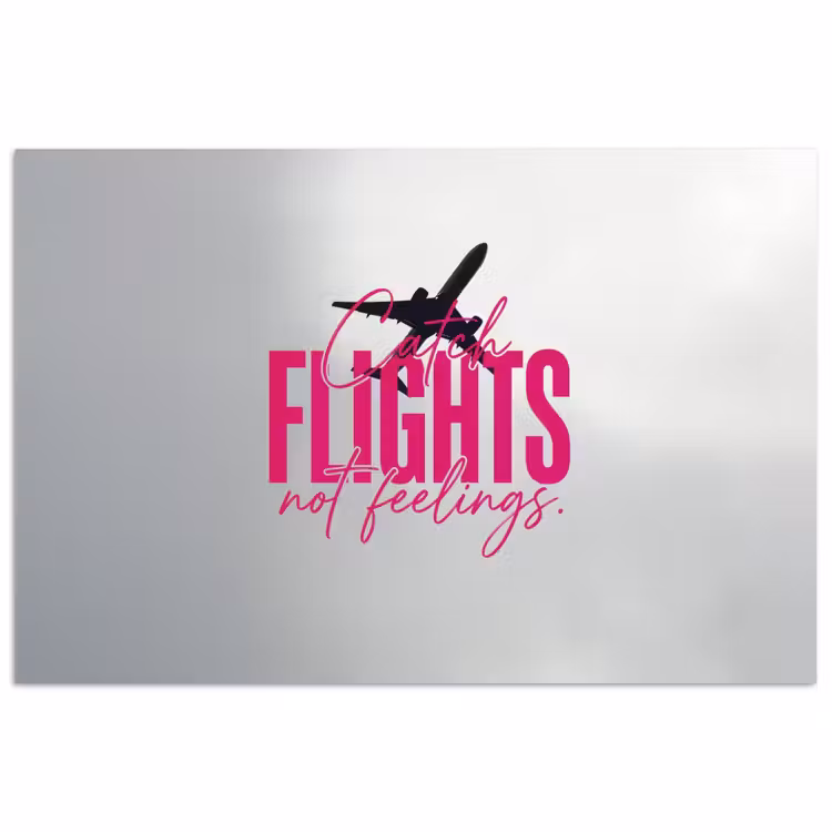 Catch flights not feelings - Vliegtuig - Roze poster papier klein -3d