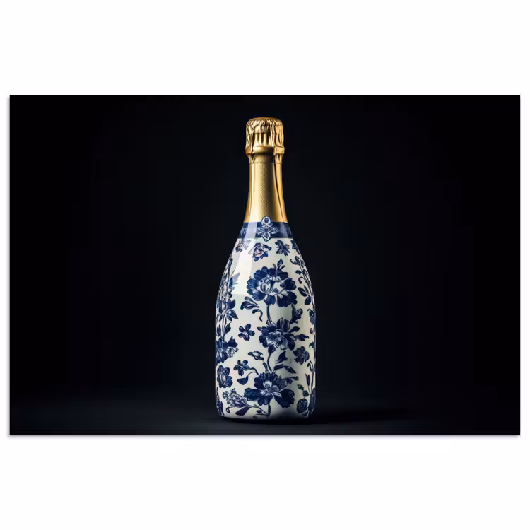 Champagne - Bloemen - Goud - Chique poster papier klein -3d