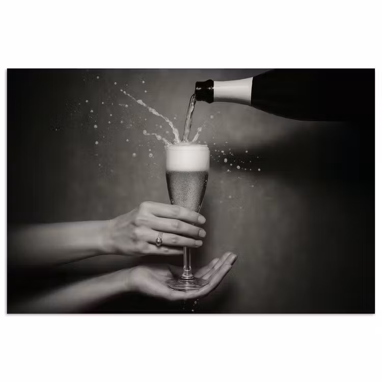 Champagnefles - Glas - Minimalistisch - Spetters poster papier klein -3d