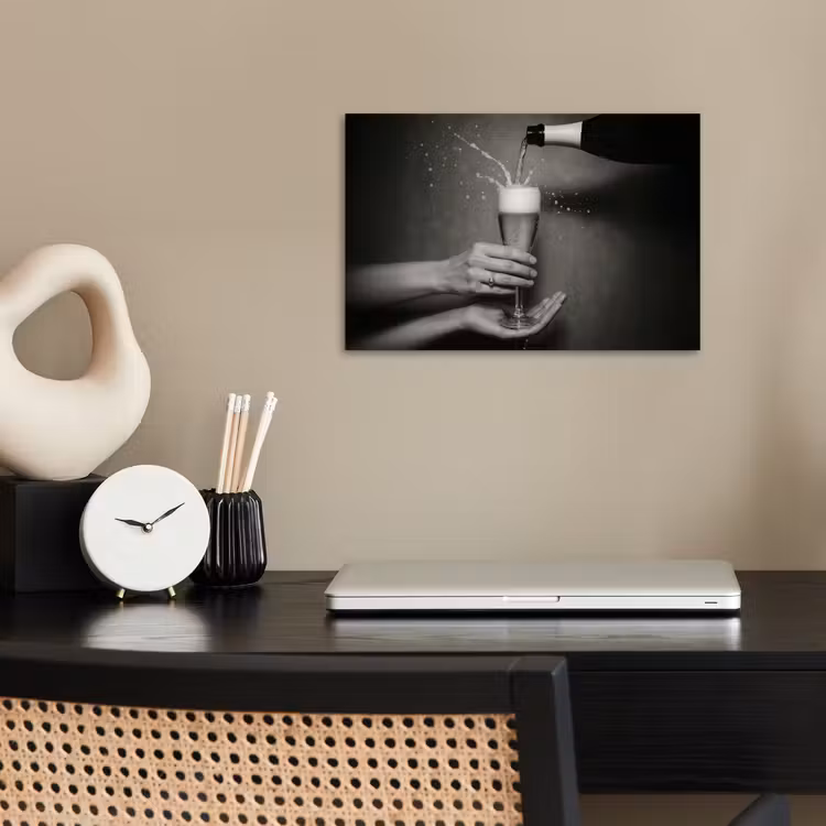 Champagnefles - Glas - Minimalistisch - Spetters poster papier klein -sfeer1