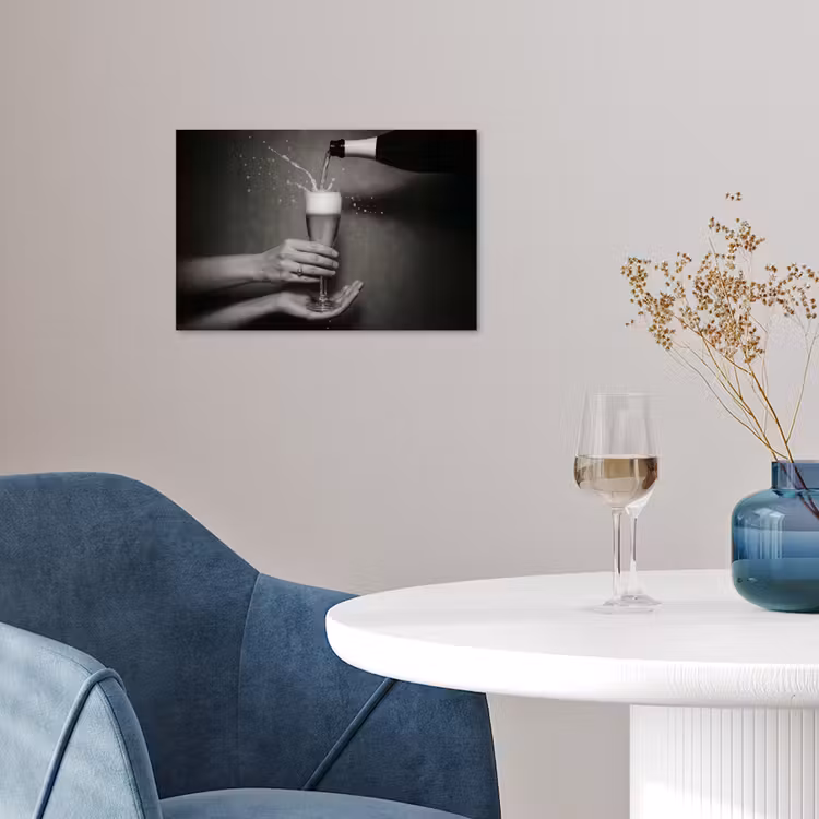 Champagnefles - Glas - Minimalistisch - Spetters poster papier klein -sfeer3