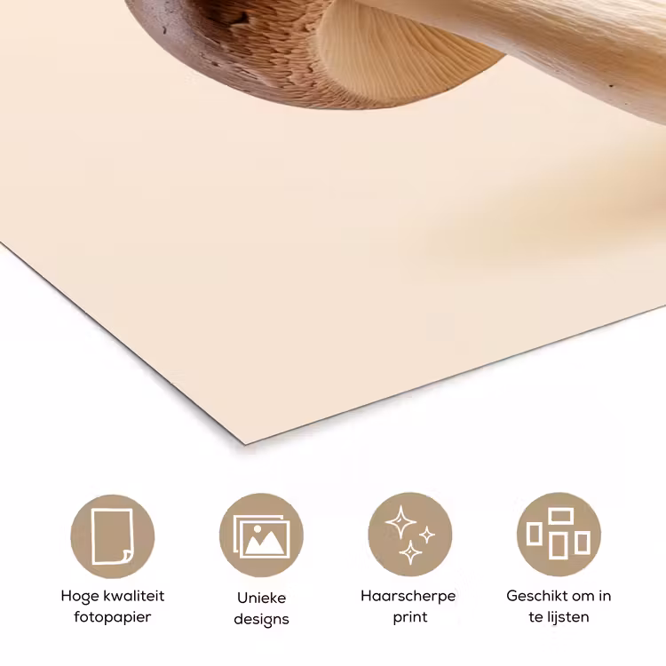 Champignons - Zacht - Beige poster papier klein -closeup_NL
