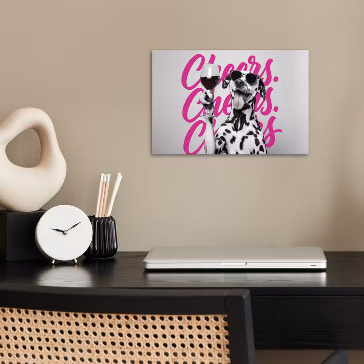 Cheers - Hond - Roze - Wijn poster papier klein -sfeer1