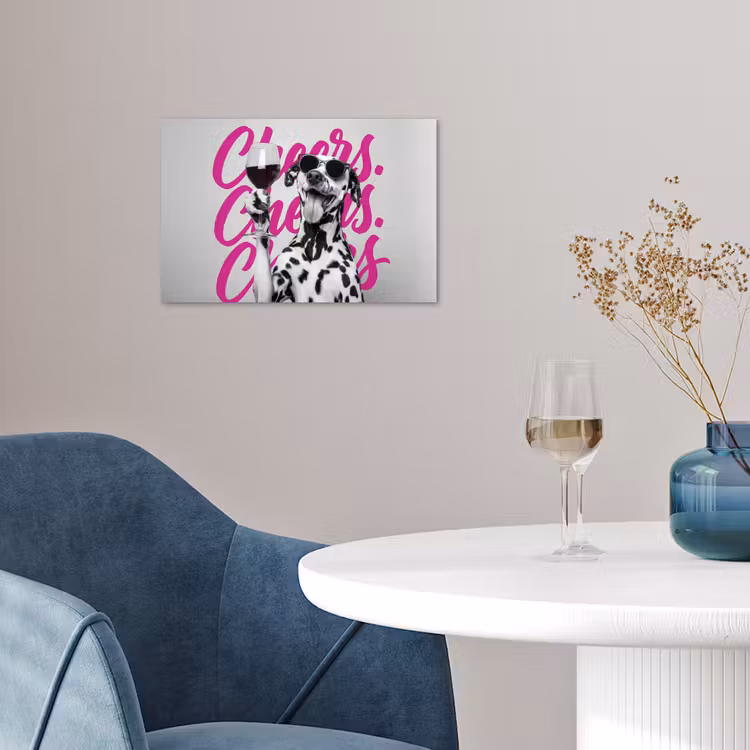 Cheers - Hond - Roze - Wijn poster papier klein -sfeer3