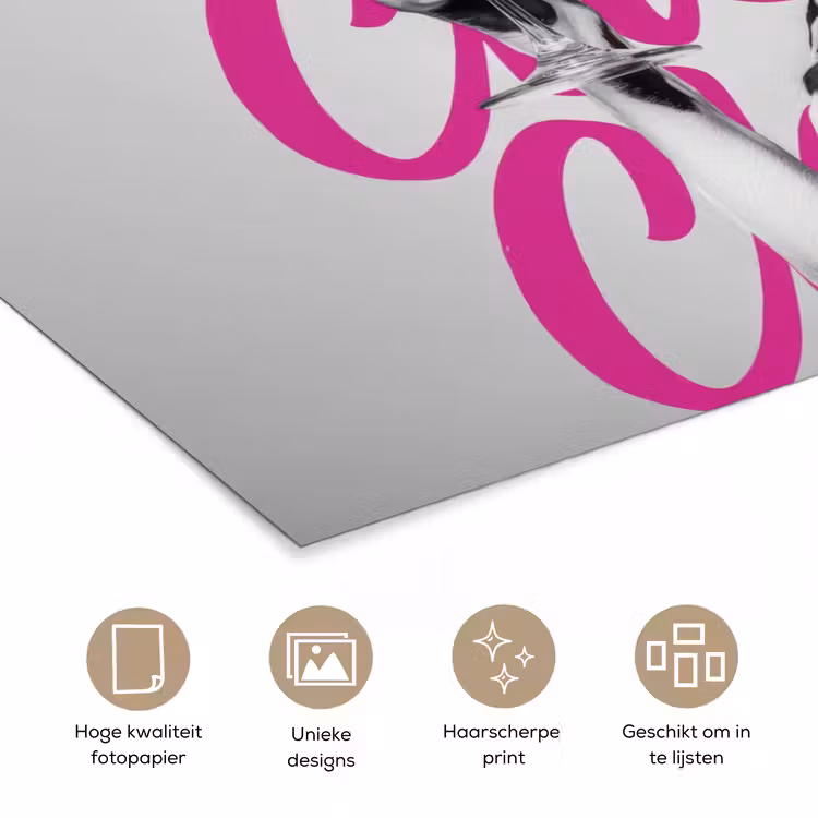 Cheers - Hond - Roze - Wijn poster papier klein -closeup_NL