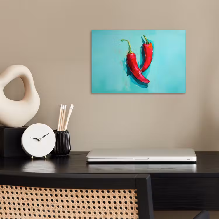 Chilipepers - Geverfd - Rood poster papier klein -sfeer1