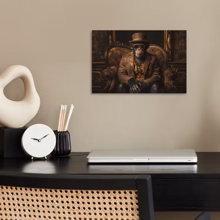 Chimpansee - Stoel - Pak - Bruin poster papier klein -sfeer1