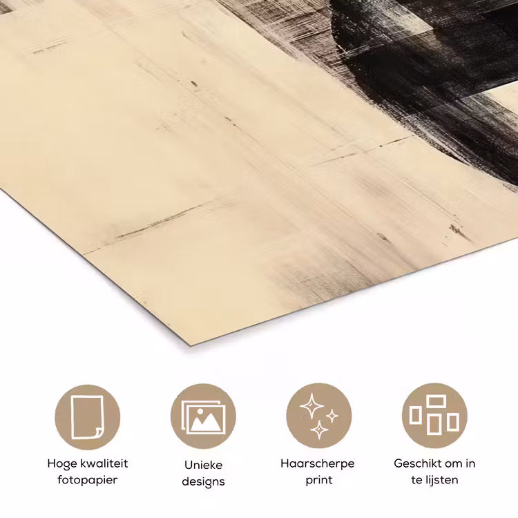 Cirkels - Balken - Zwart - Abstract poster papier klein -closeup_NL