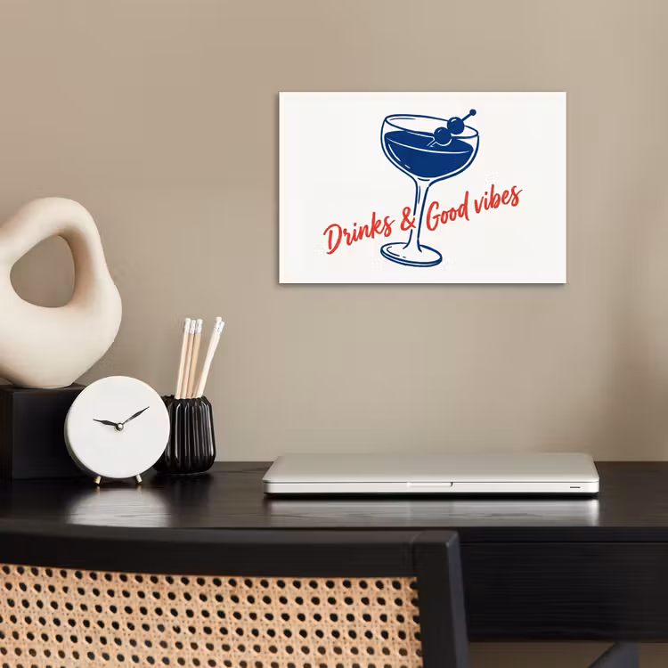 Cocktail - Glas - Illustratie - Blauw - Wit poster papier klein -sfeer1
