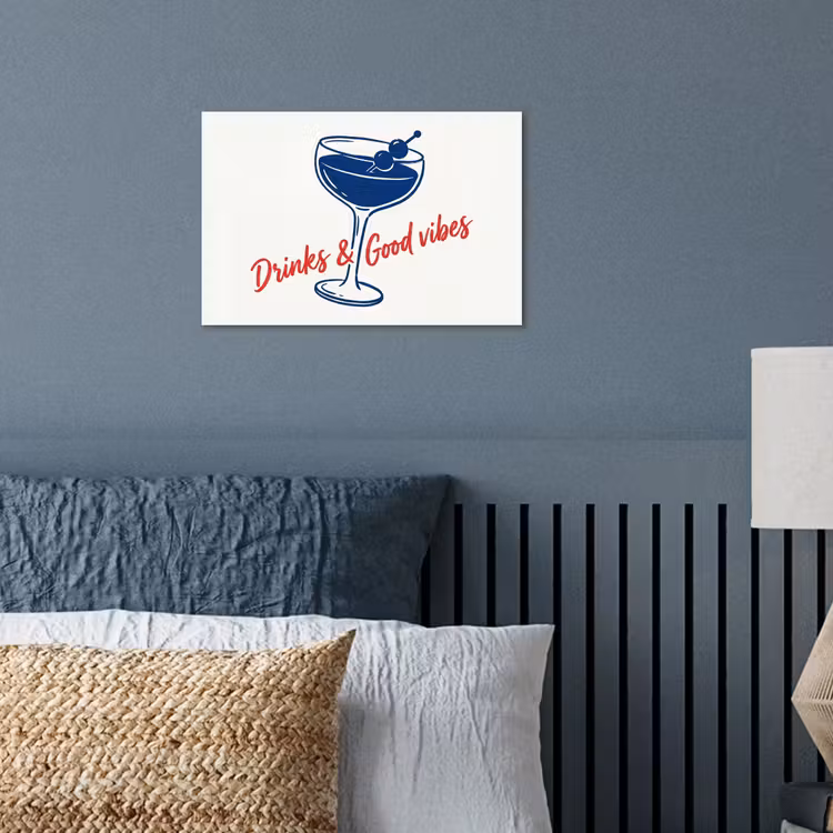 Cocktail - Glas - Illustratie - Blauw - Wit poster papier klein -sfeer2