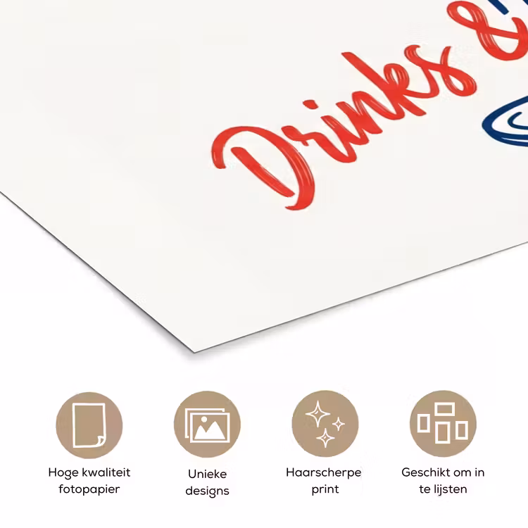 Cocktail - Glas - Illustratie - Blauw - Wit poster papier klein -closeup_NL