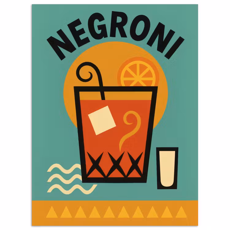Cocktail - Negroni - Art - Sinaasappel poster papier klein -3d