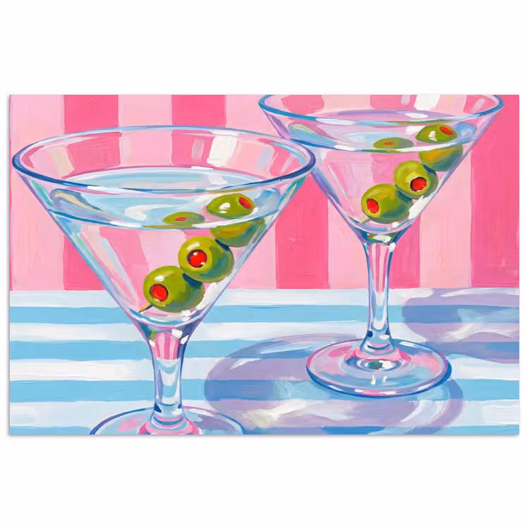 Cocktail - Olijven - Kunst - Modern - Roze poster papier klein -3d