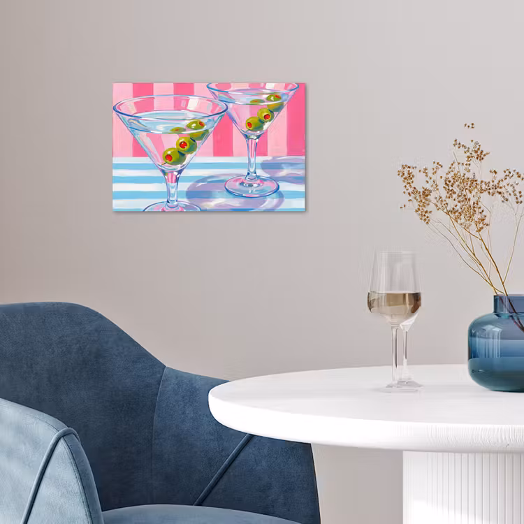Cocktail - Olijven - Kunst - Modern - Roze poster papier klein -sfeer3