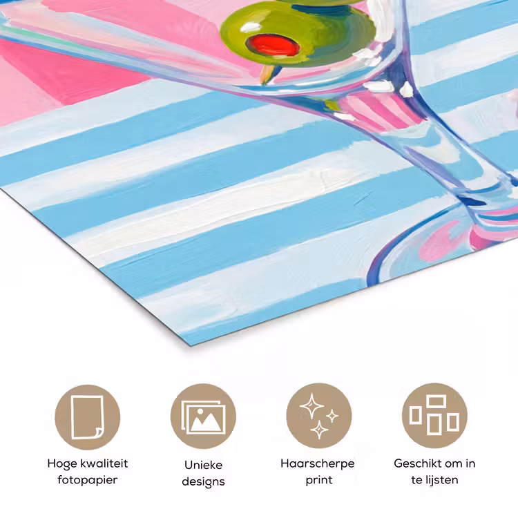 Cocktail - Olijven - Kunst - Modern - Roze poster papier klein -closeup_NL