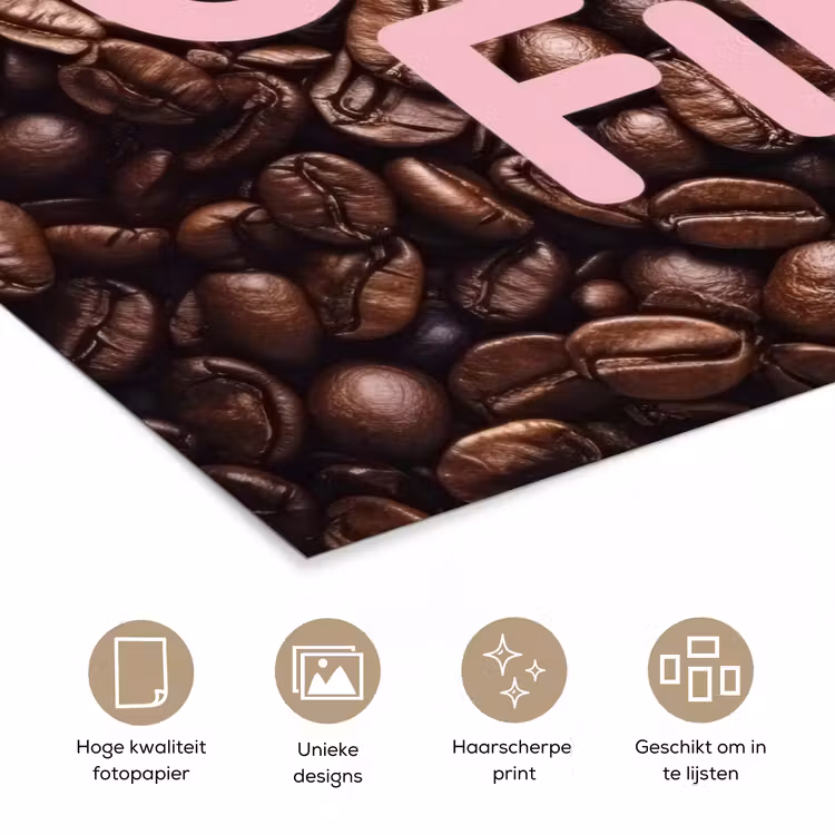 Coffee First - Koffiebonen - Roze poster papier klein -closeup_NL
