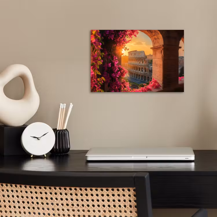 Colosseum - Rome - Roze Bloemen poster papier klein -sfeer1