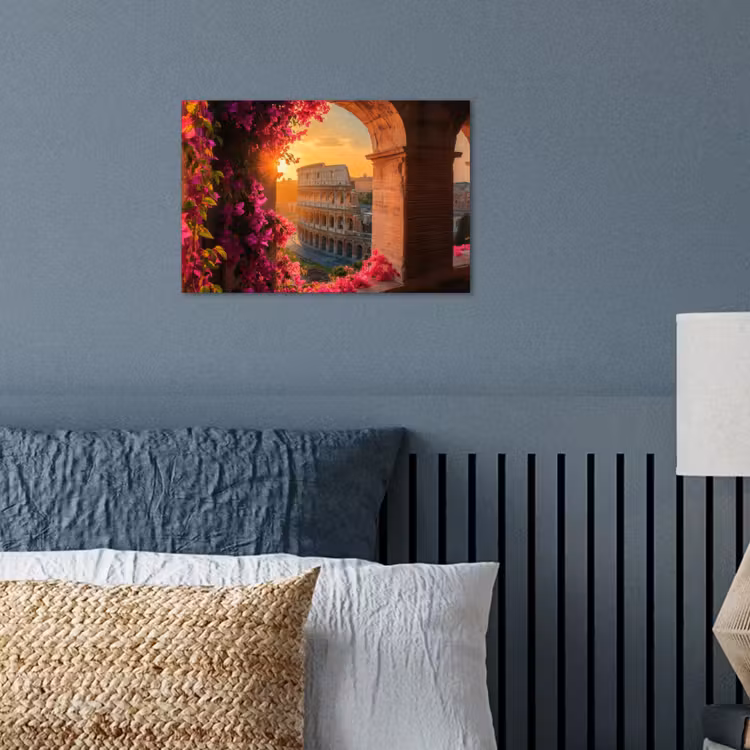Colosseum - Rome - Roze Bloemen poster papier klein -sfeer2