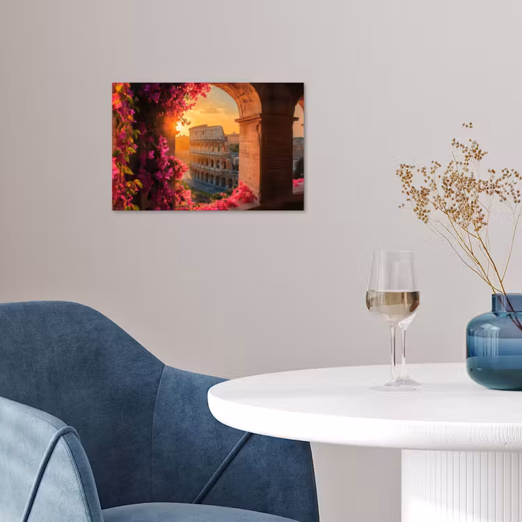 Colosseum - Rome - Roze Bloemen poster papier klein -sfeer3