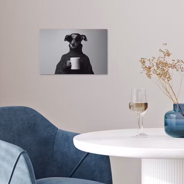 Coltrui - Hond - Bril - Mok poster papier klein -sfeer3