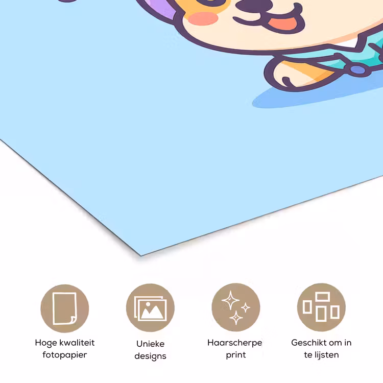 Corgi - Koptelefoon - Blauw - Muzieknoten poster papier klein -closeup_NL