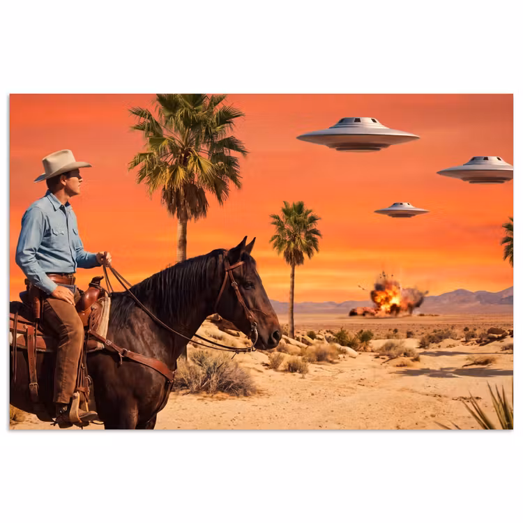 Poster - Cowboy - Paard - Woestijn - Cowboy - Paard - Woestijn poster papier klein
