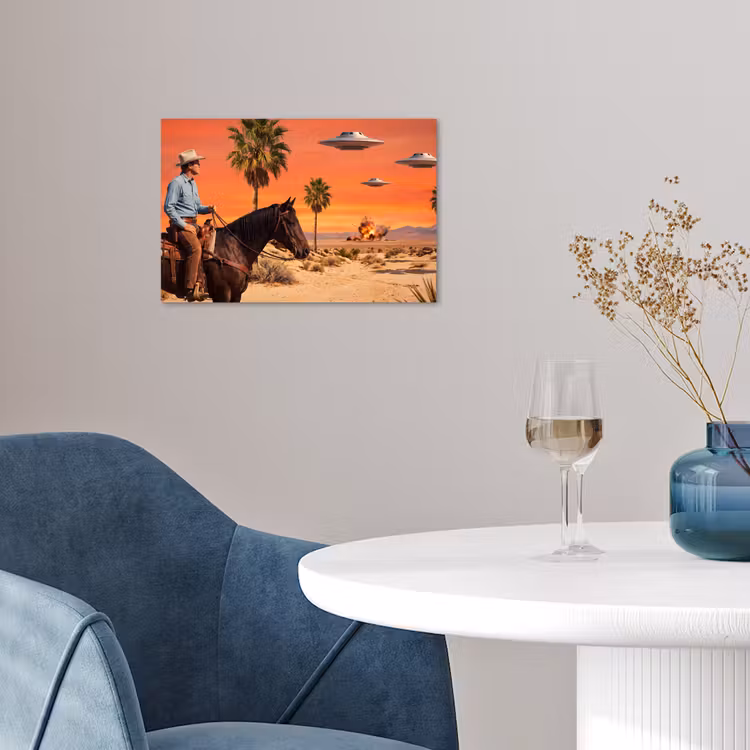 Poster - Cowboy - Paard - Woestijn - Cowboy - Paard - Woestijn poster papier klein