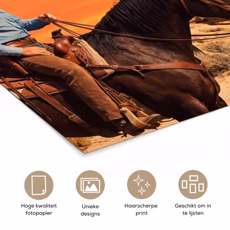 Poster - Cowboy - Paard - Woestijn - Cowboy - Paard - Woestijn poster papier klein
