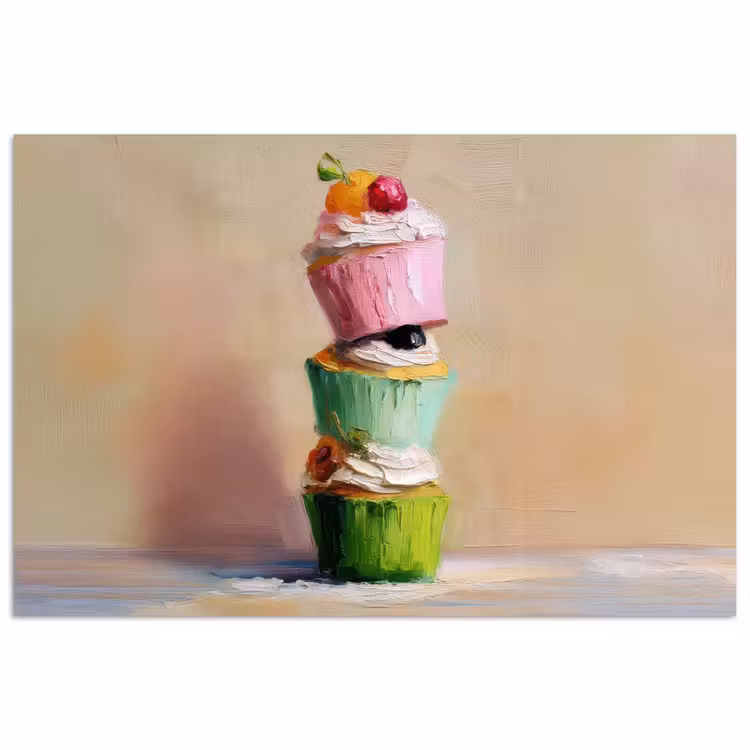 Cupcakes - Gestapeld - Kleurrijk - Fruit poster papier klein -3d