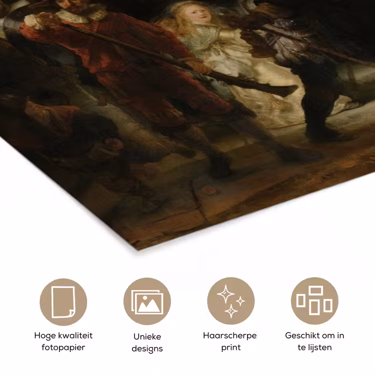 De Nachtwacht - Kunst - Oude meesters - Rembrandt poster papier klein -closeup_NL