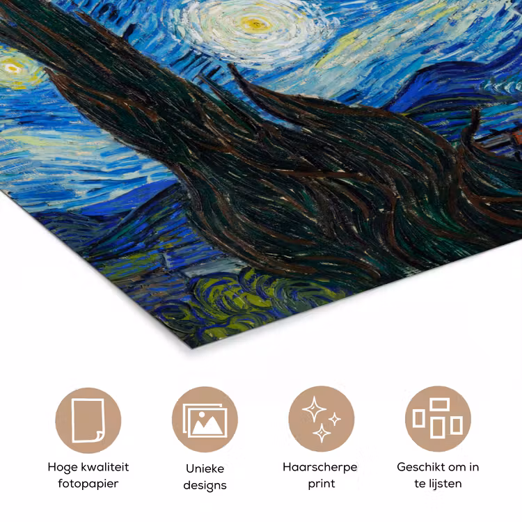 De sterrennacht - Vincent van Gogh poster papier klein -closeup_NL