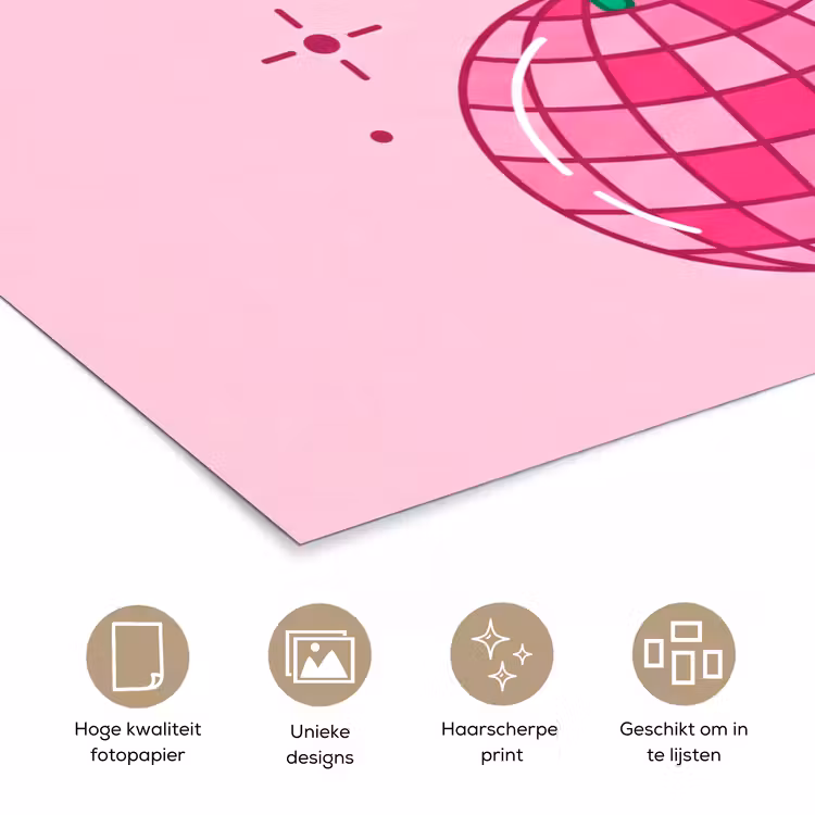 Decoratie - Disco-bal - Feest - Roze poster papier klein -closeup_NL