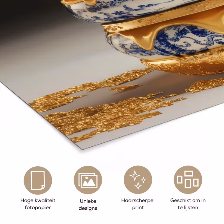 Delftsblauw - Goud - Burger poster papier klein -closeup_NL