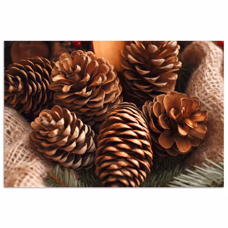 Dennenappels - Boom - Winter - Natuur - Bruin poster papier klein -3d