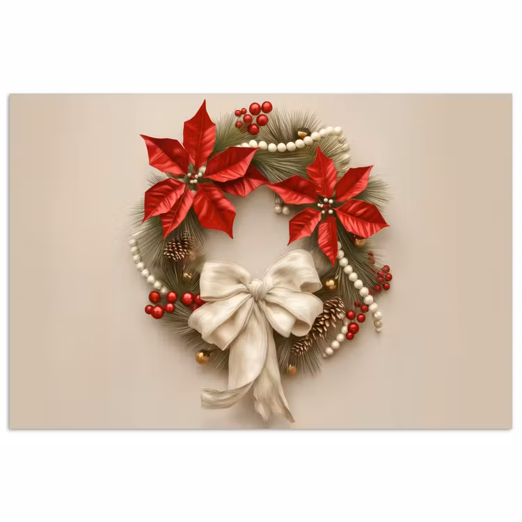 Deurkrans - Strik - Kerst - Rood - Groen poster papier klein -3d