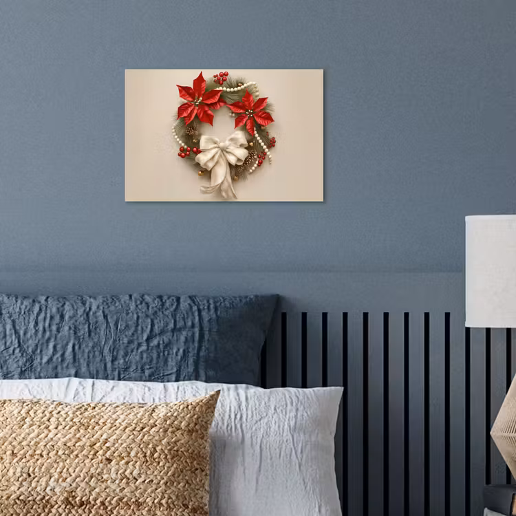 Deurkrans - Strik - Kerst - Rood - Groen poster papier klein -sfeer2