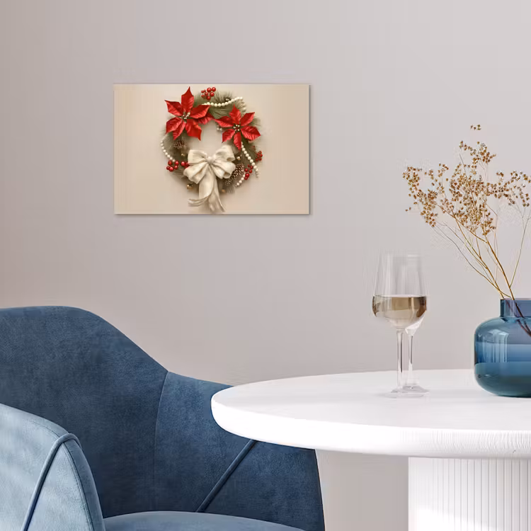 Deurkrans - Strik - Kerst - Rood - Groen poster papier klein -sfeer3