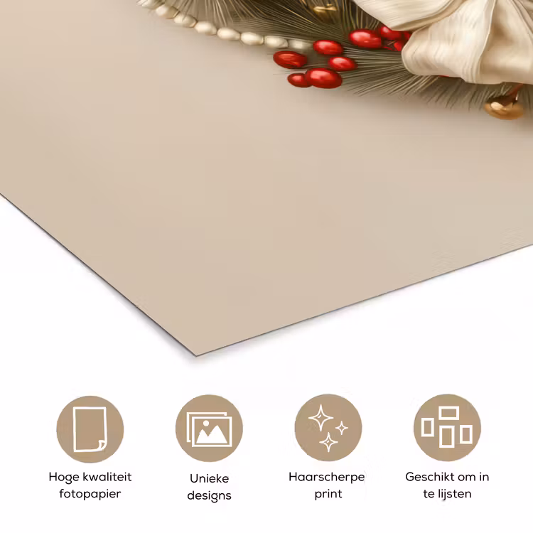 Deurkrans - Strik - Kerst - Rood - Groen poster papier klein -closeup_NL