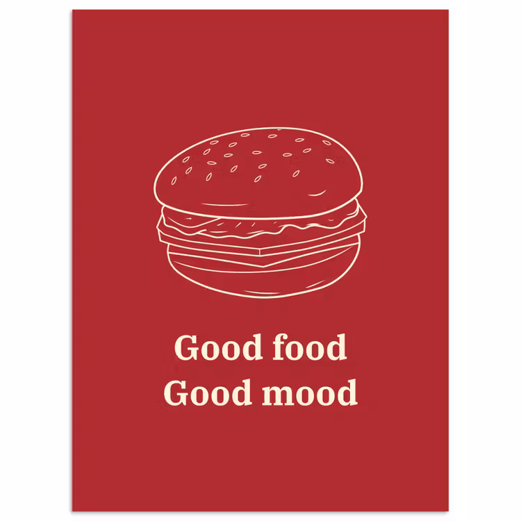 Dieprood - Lijntekening - Tekst - Hamburger poster papier klein -3d
