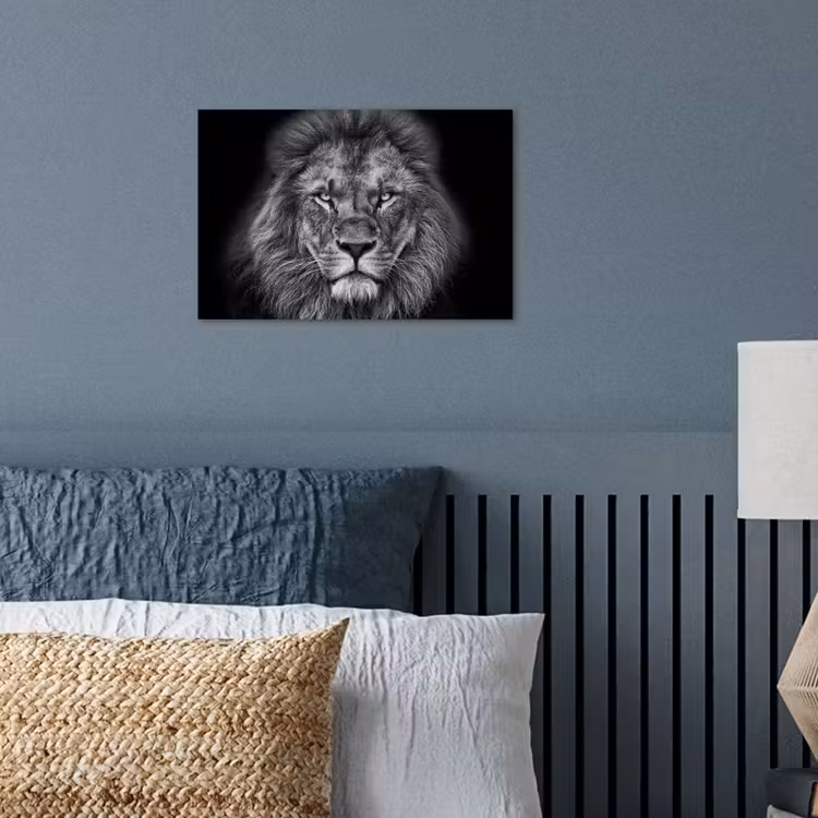 Dieren - Leeuw - Zwart - Wit - Portret poster papier klein -sfeer2