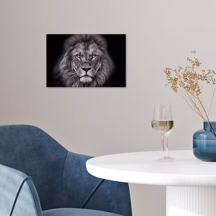 Dieren - Leeuw - Zwart - Wit - Portret poster papier klein -sfeer3