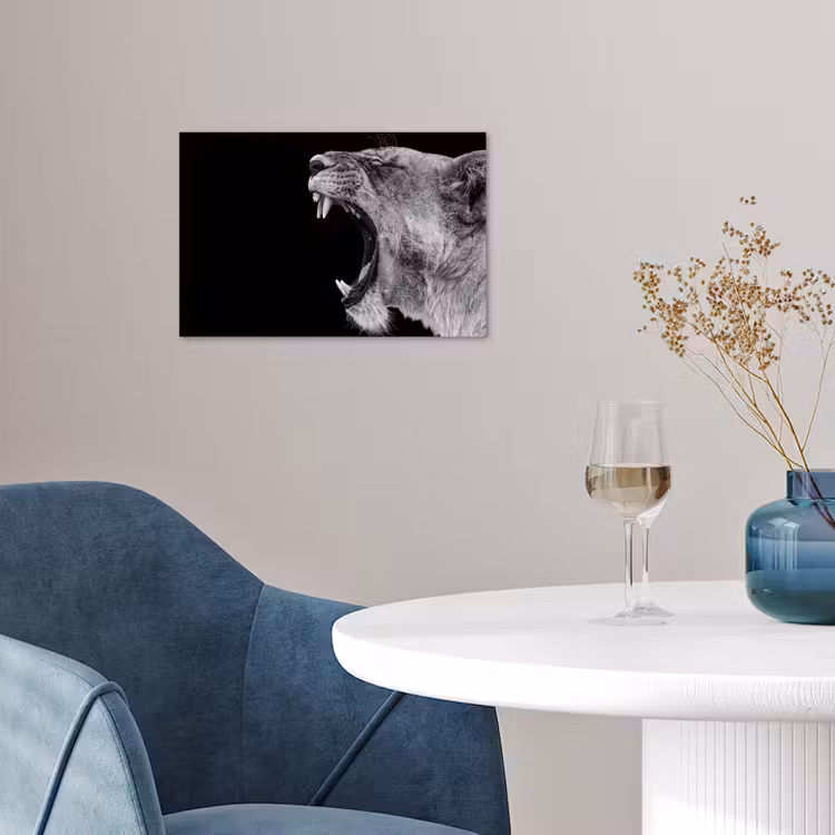Dieren - Leeuw - Zwart - Wit - Portret poster papier klein -sfeer3